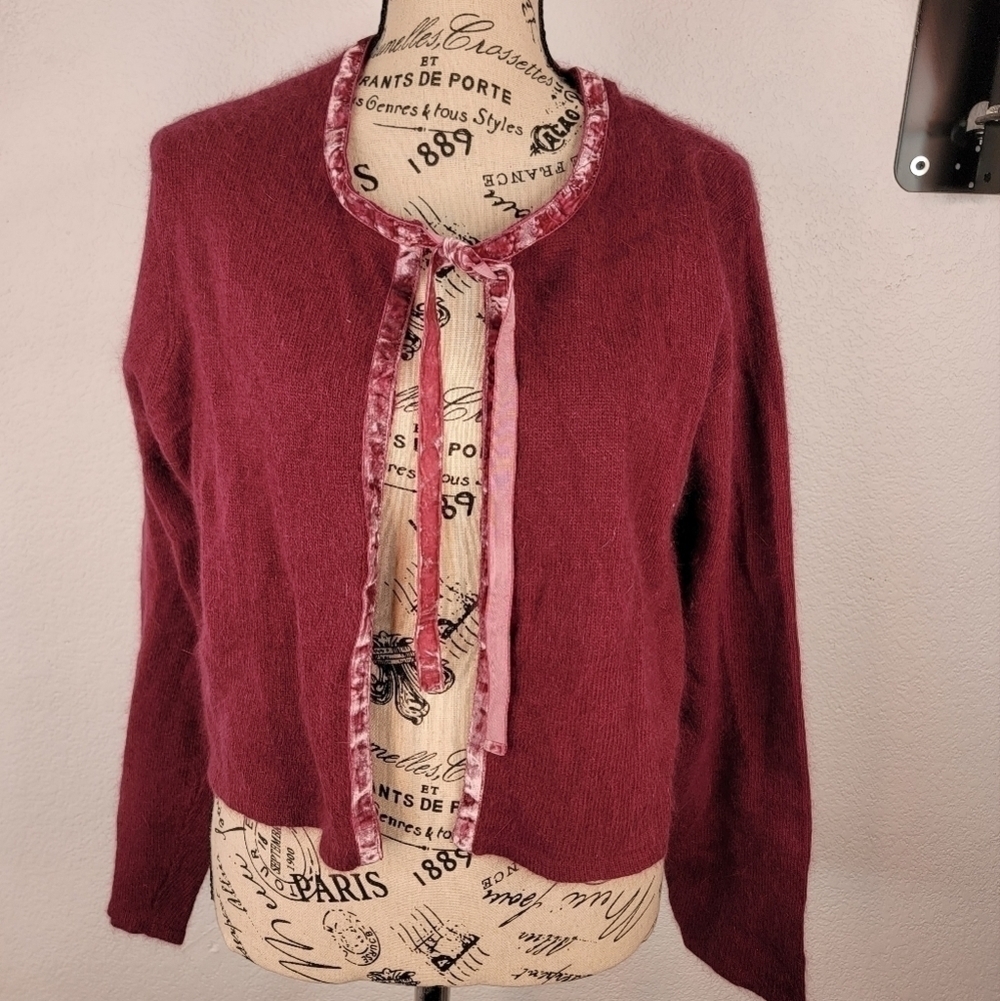 Victoria's Secret Country M/L Crop Cardigan Front Tie Velvet Angora Fairy